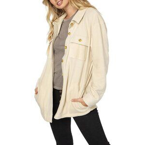 O'NEILL Collins Superfleece Shacket Sz L Cream Button Up Fleece Lined Oversized